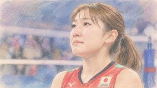 涙をこらえるバレーボール女子日本代表の主将 石川真佑選手のイラスト
