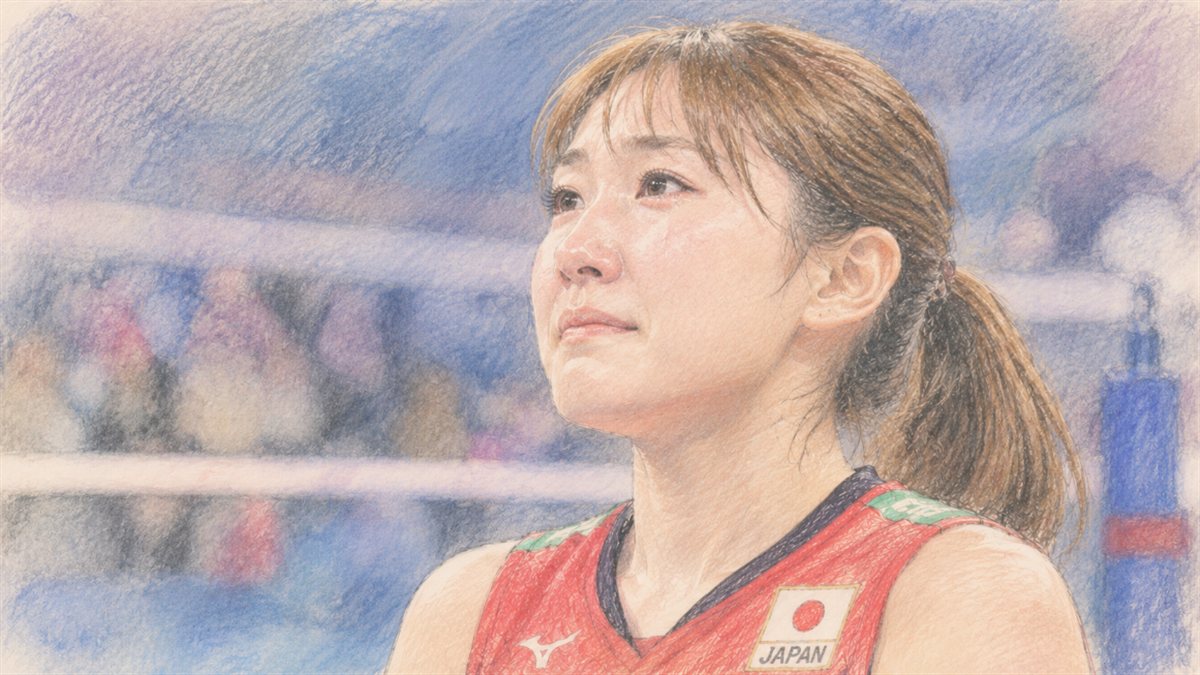 涙をこらえるバレーボール女子日本代表の主将 石川真佑選手のイラスト
