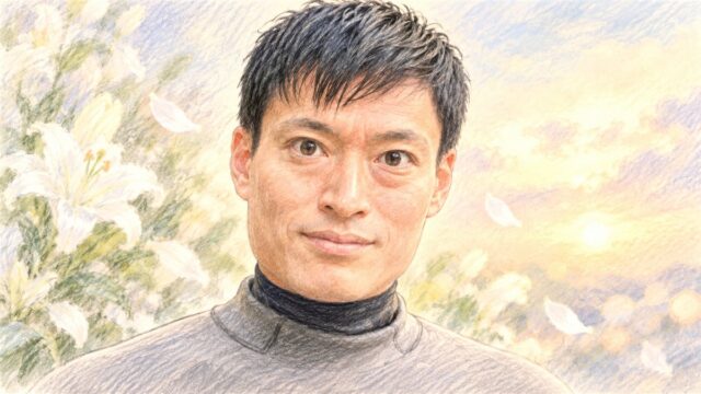 色鉛筆とパステルで描いた、俳優の望月祐治のやさしいイラスト
