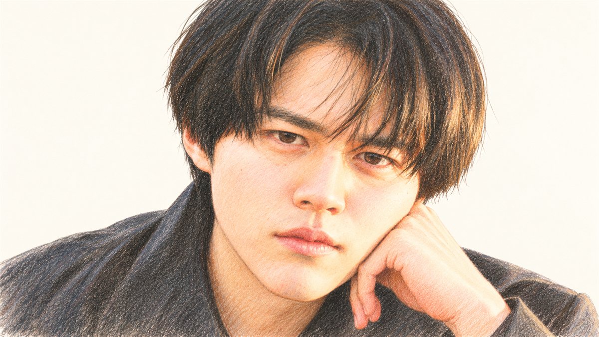 俳優の鈴鹿央士を描いた色鉛筆風のイラスト