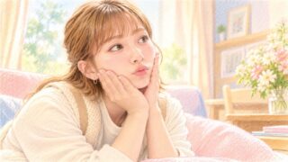 頬づえをついて窓の外を見る辻希美さんを色鉛筆とパステルで描いたイラスト
